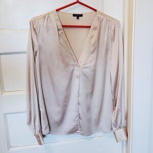 Elegant Satin Cream Blouse with V-Neck fits like Small